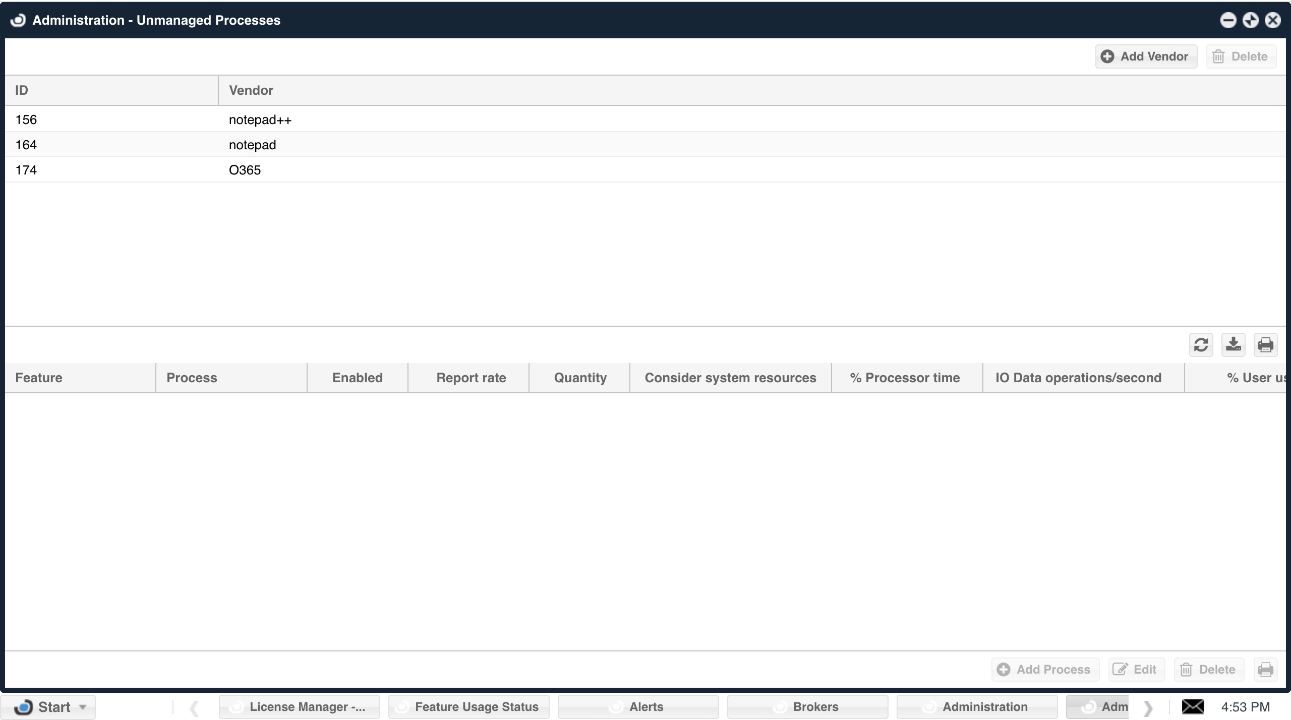 Administration - Unmanaged Processes
