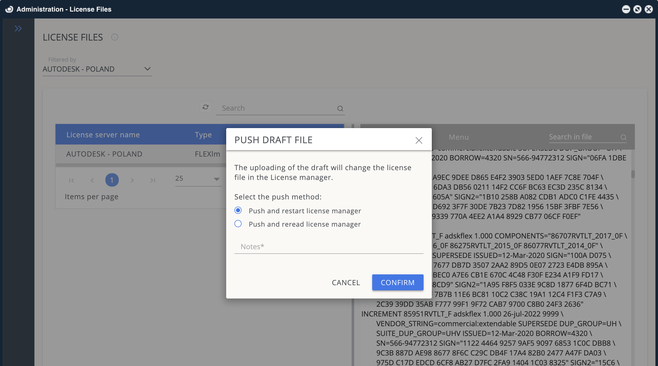Administration - LIcense File Push