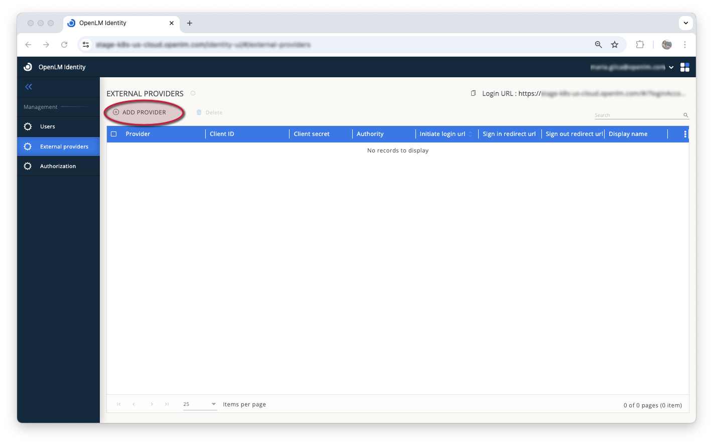 Add External Provider step – Identity Service