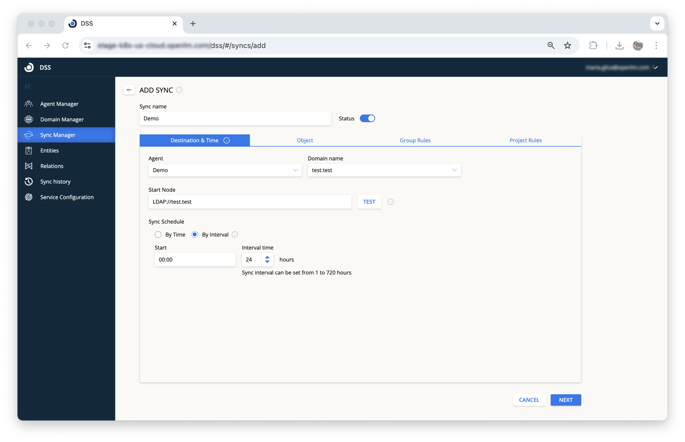 Destination and Time tab