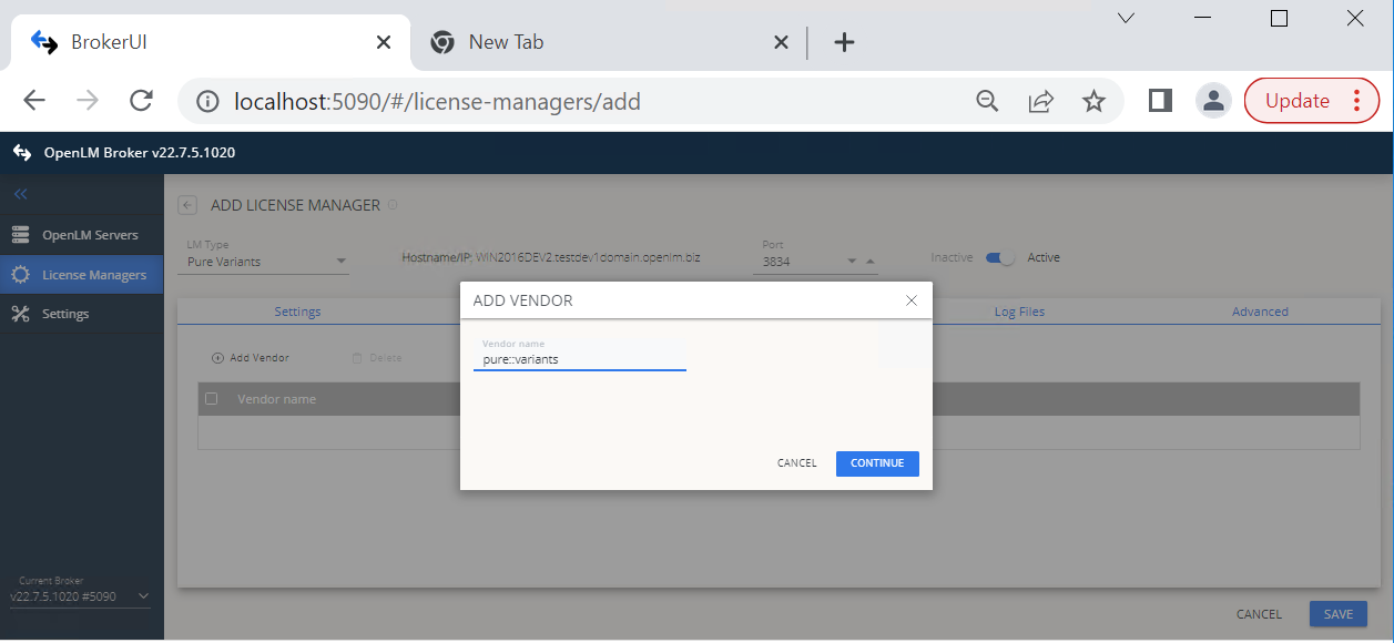 Go to the Advanced tab and enter the pure::variants login and password.