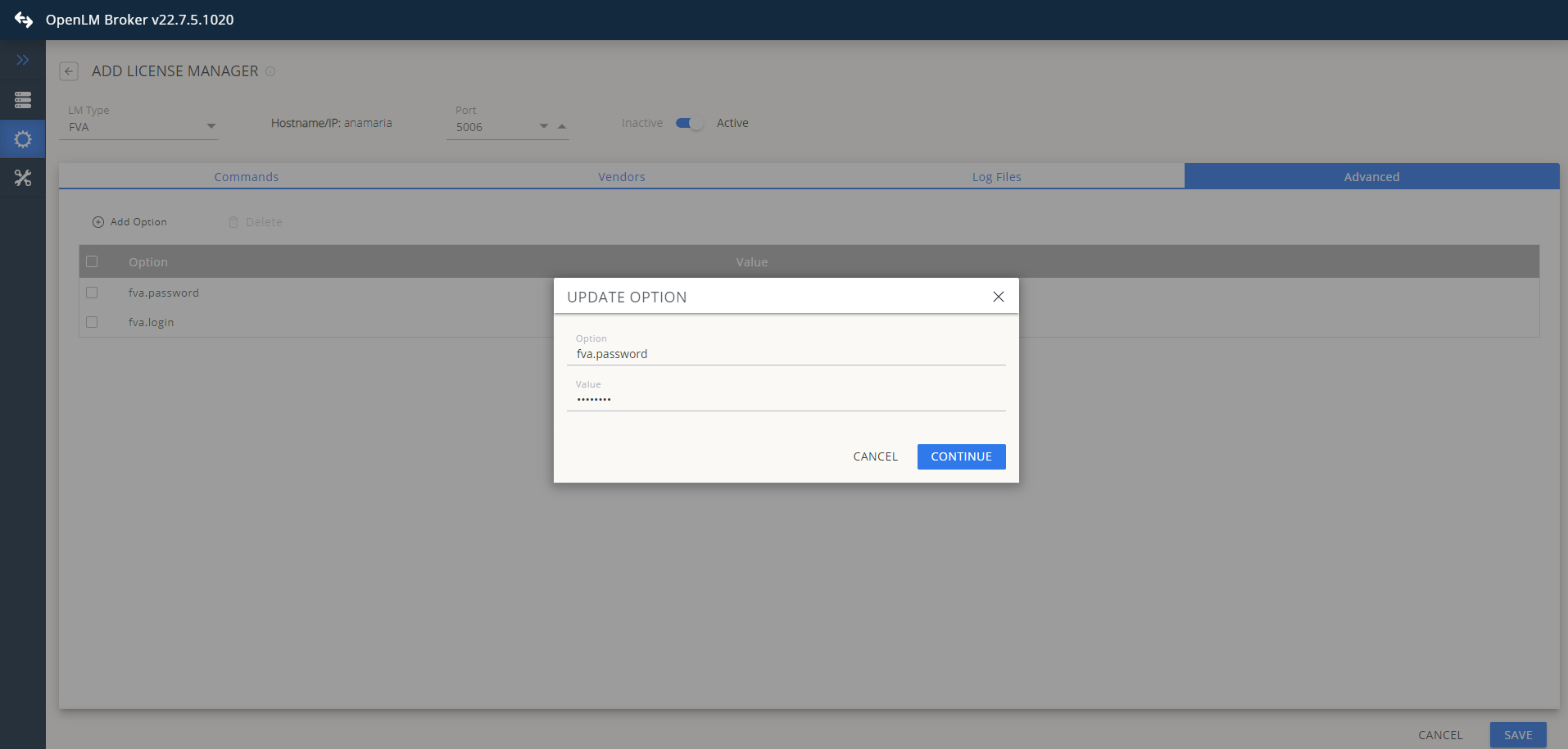 Alternatively, navigate to C:\Program Files\OpenLM\OpenLM Broker\lmsettings\fva.properties and enter the credentials manually. Restart the Broker service if you use this method.