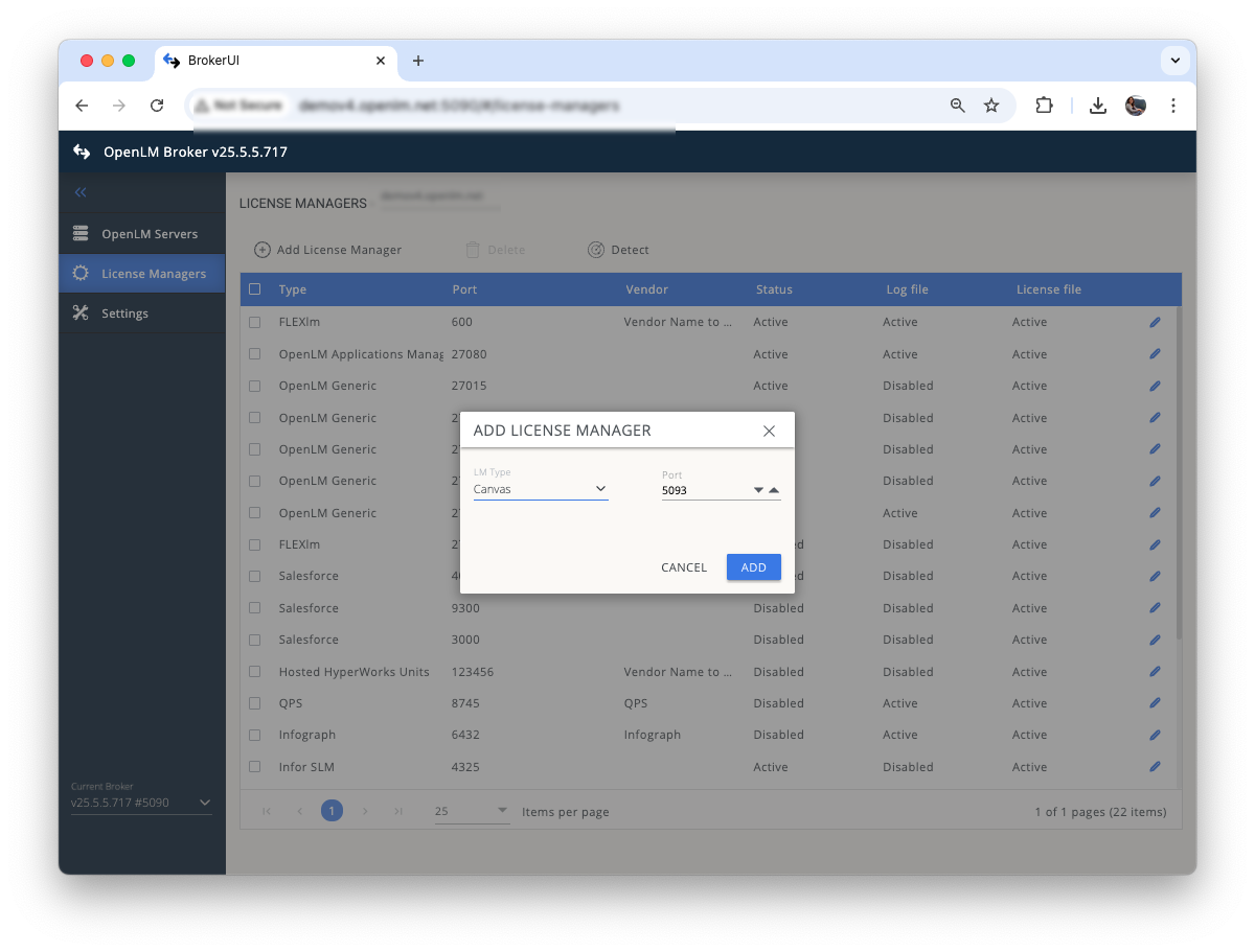 Adding a Canvas license manager in OpenLM Broker