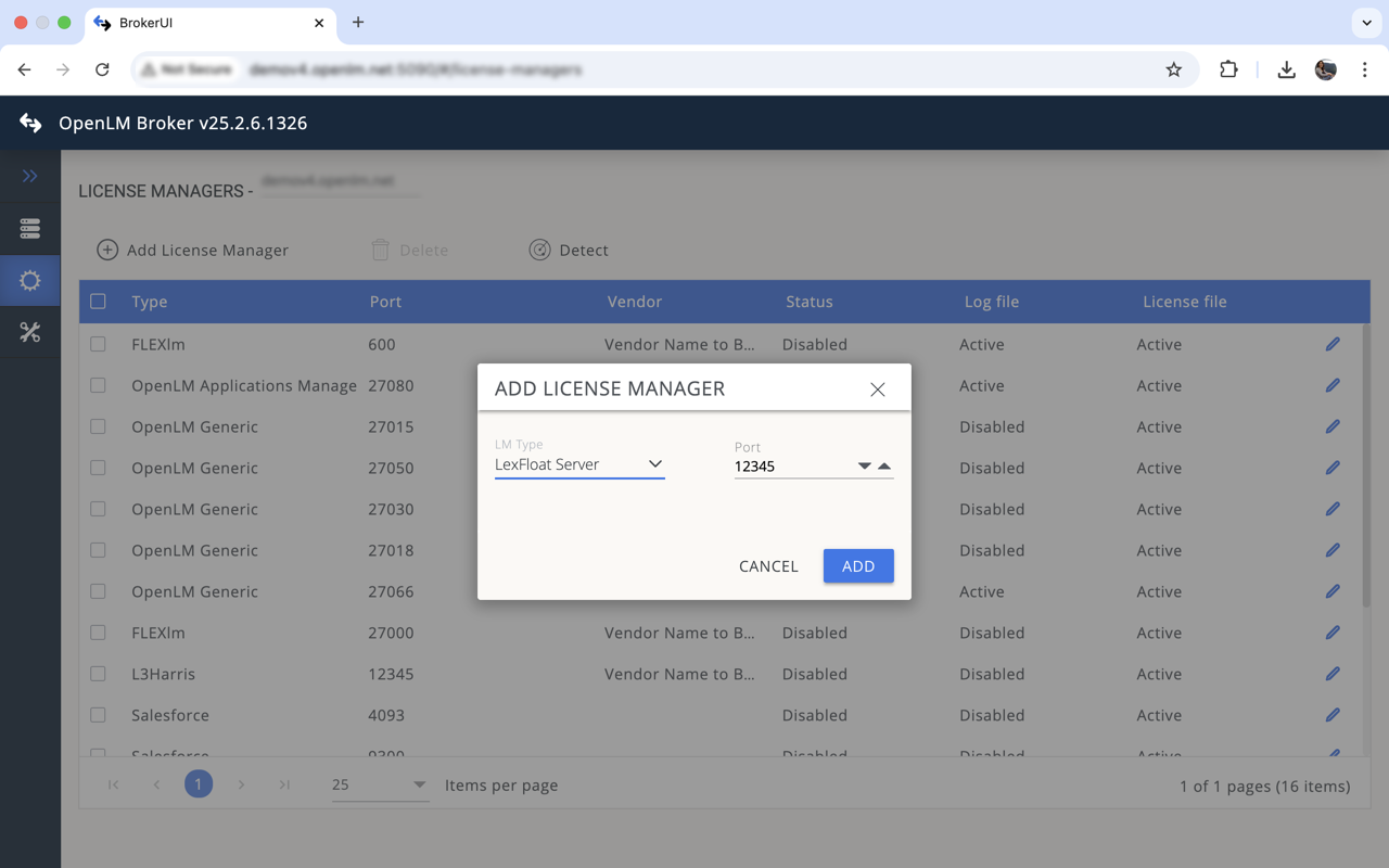Adding LexFloat Server license manager in OpenLM Broker