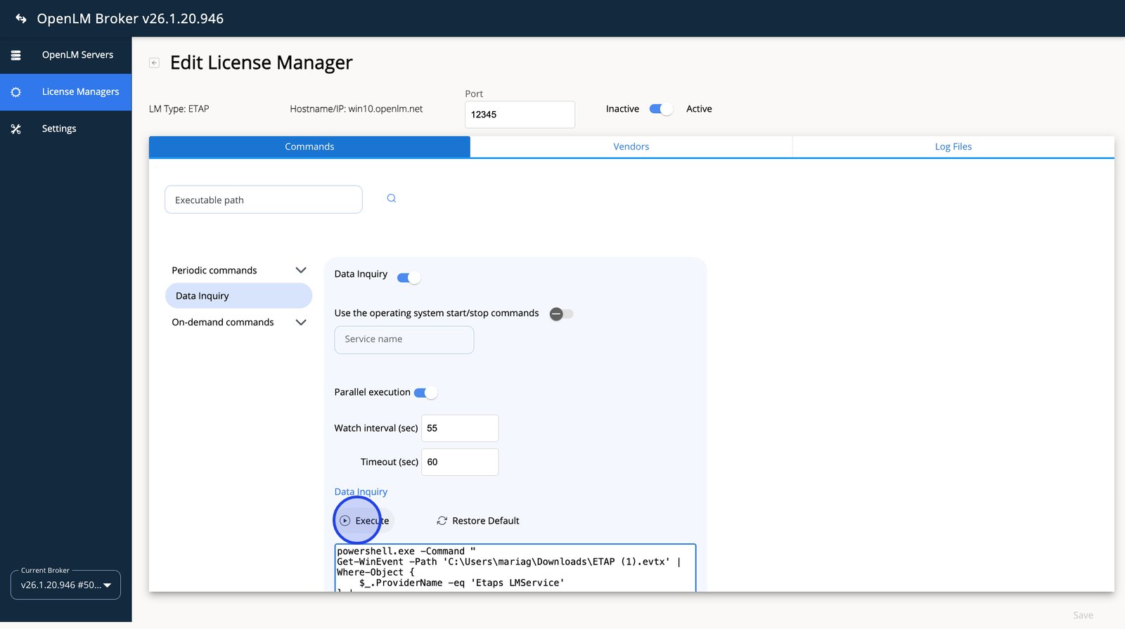 Executing the Data Inquiry command
