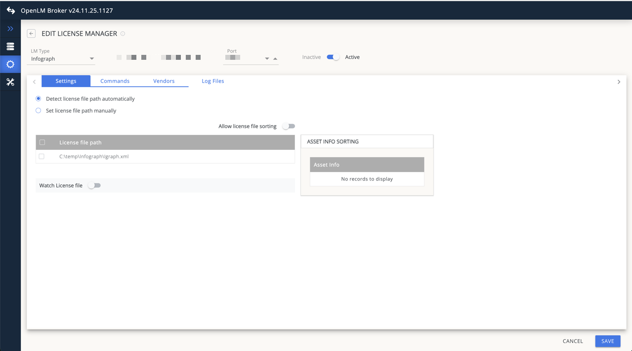 Setting license file path for InfoGraph in OpenLM Broker