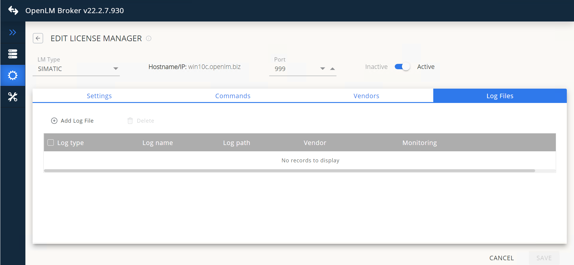 Click Add Log File, then either enter the path manually or browse for it using the magnifying glass icon.