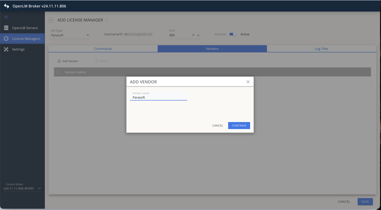 Adding Parasoft vendor in OpenLM Broker