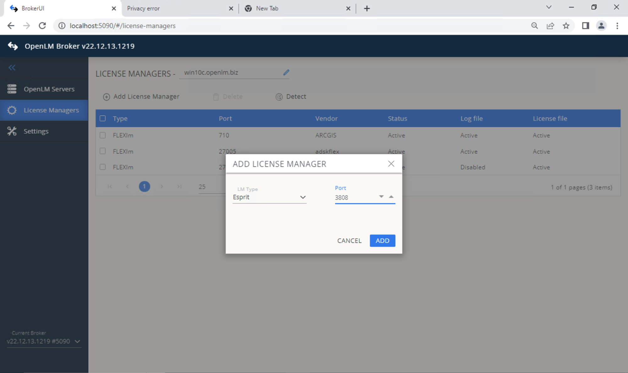 In the Settings tab, set the license file path: