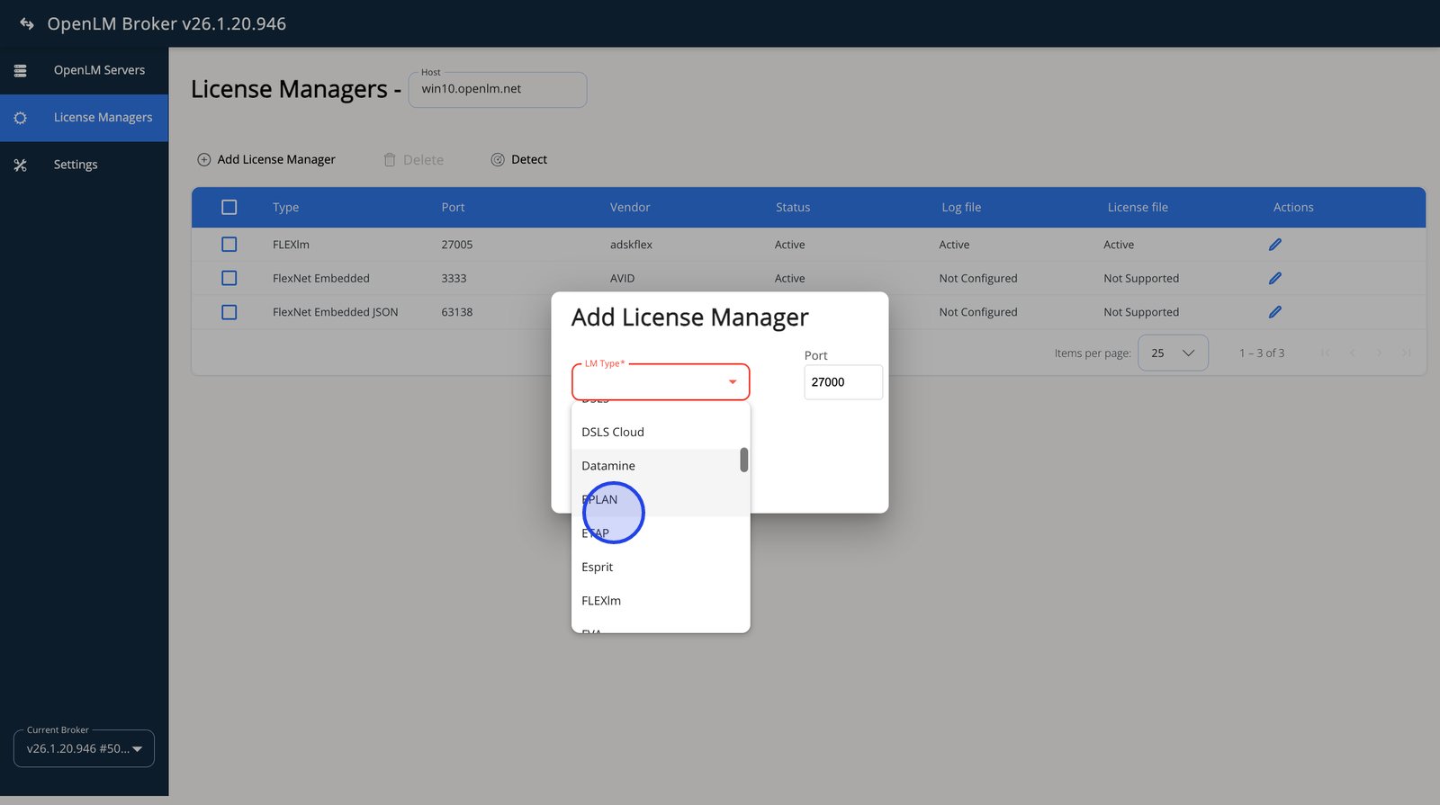ETAP selected as LM Type