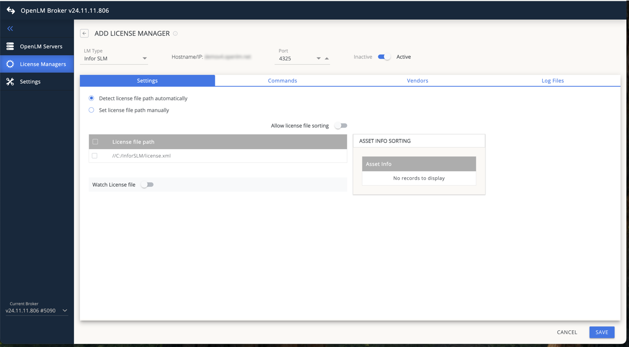 Setting license file path for Infor SLM in OpenLM Broker