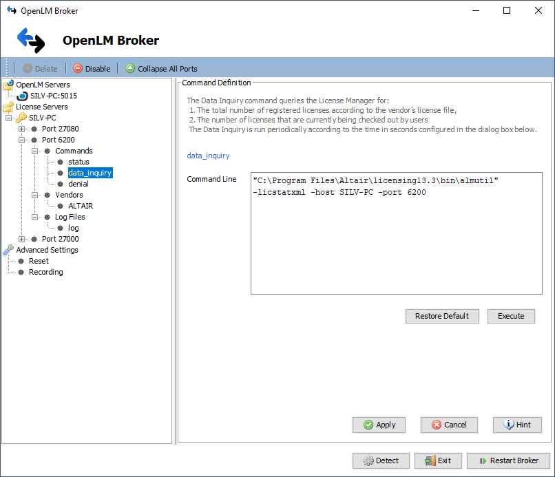 Broker configuration for Altair License Server