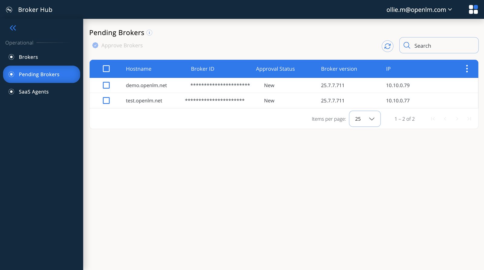 Pending approval Broker entry in Broker Hub