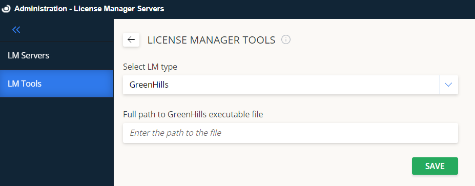 Green Hills LM Tools configuration
