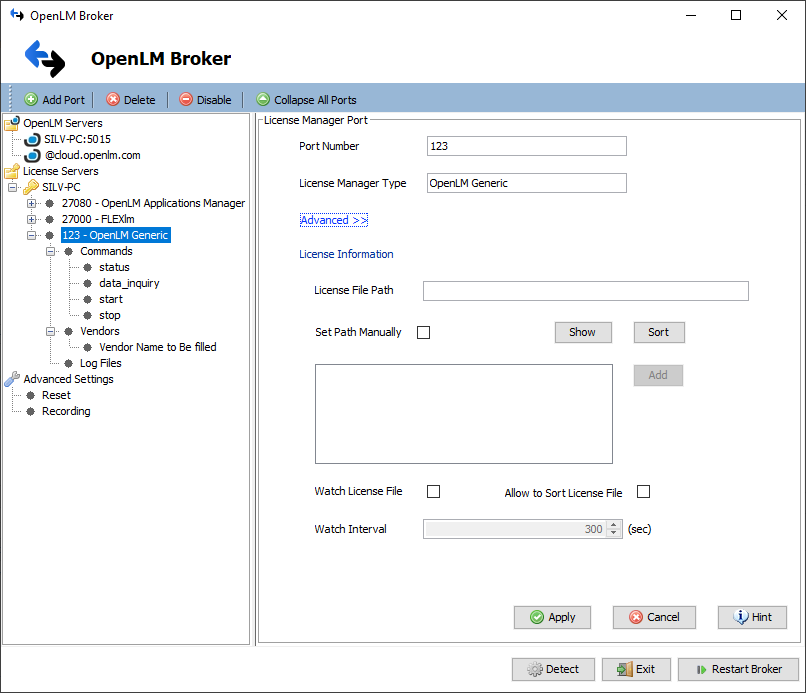Broker license server configuration