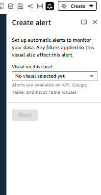 Amazon Quick Suite の Create alert ペイン。