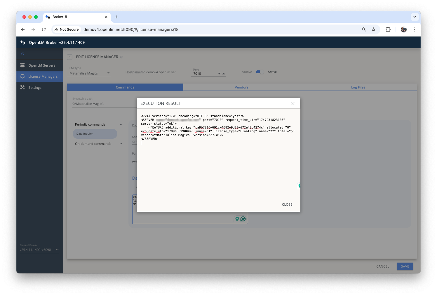 成功時の出力例