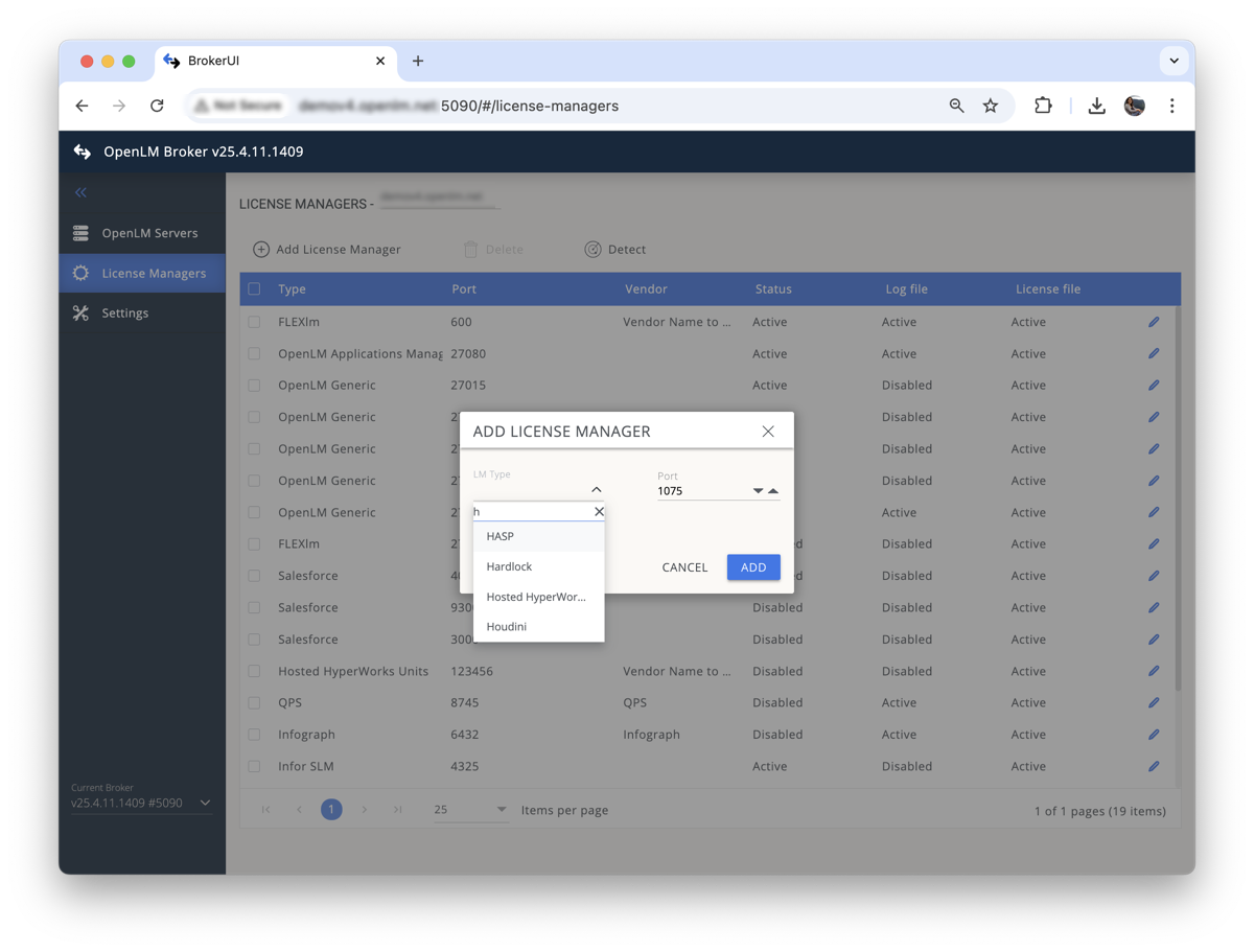 Manually adding a Houdini license manager in OpenLM Broker