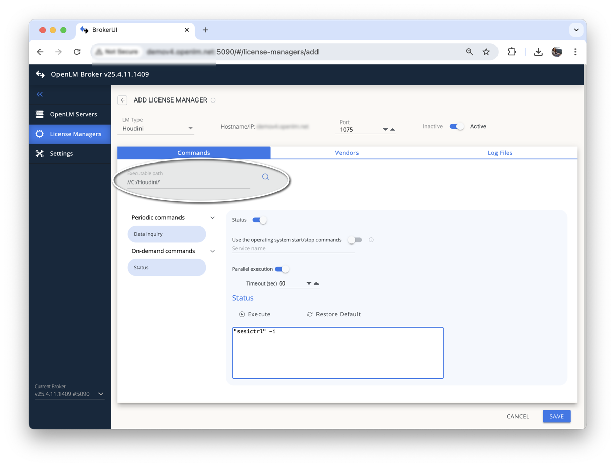 Setting executable path for Houdini in OpenLM Broker