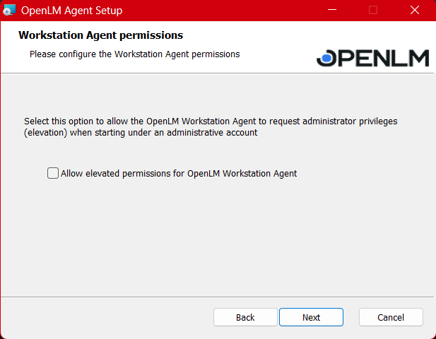 Installer UI showing Run as elevated setting