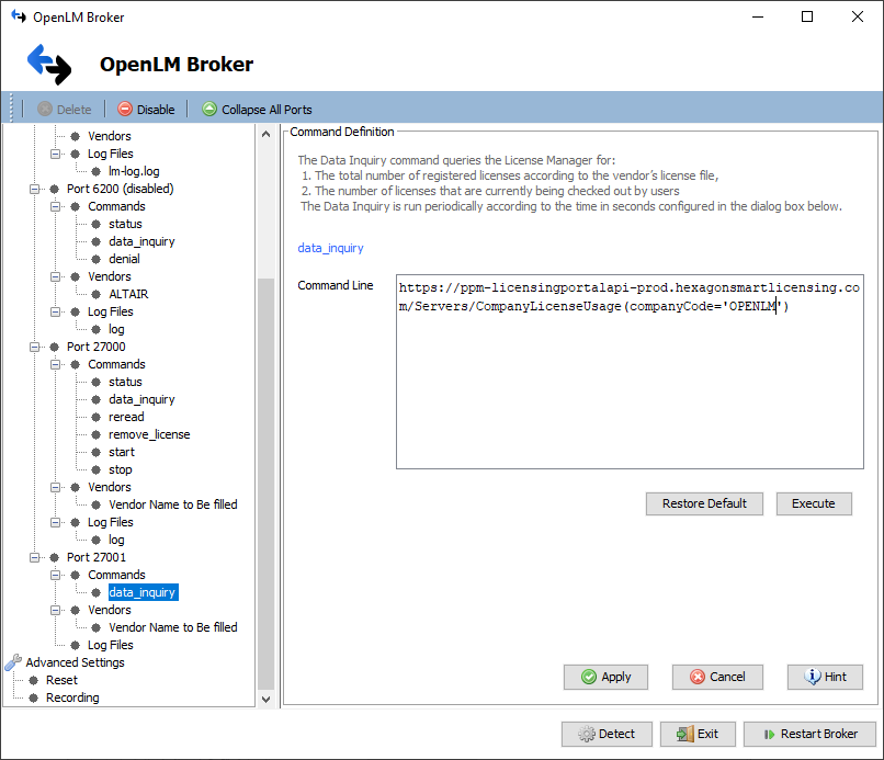 Broker settings for Intergraph Smart Licensing Cloud