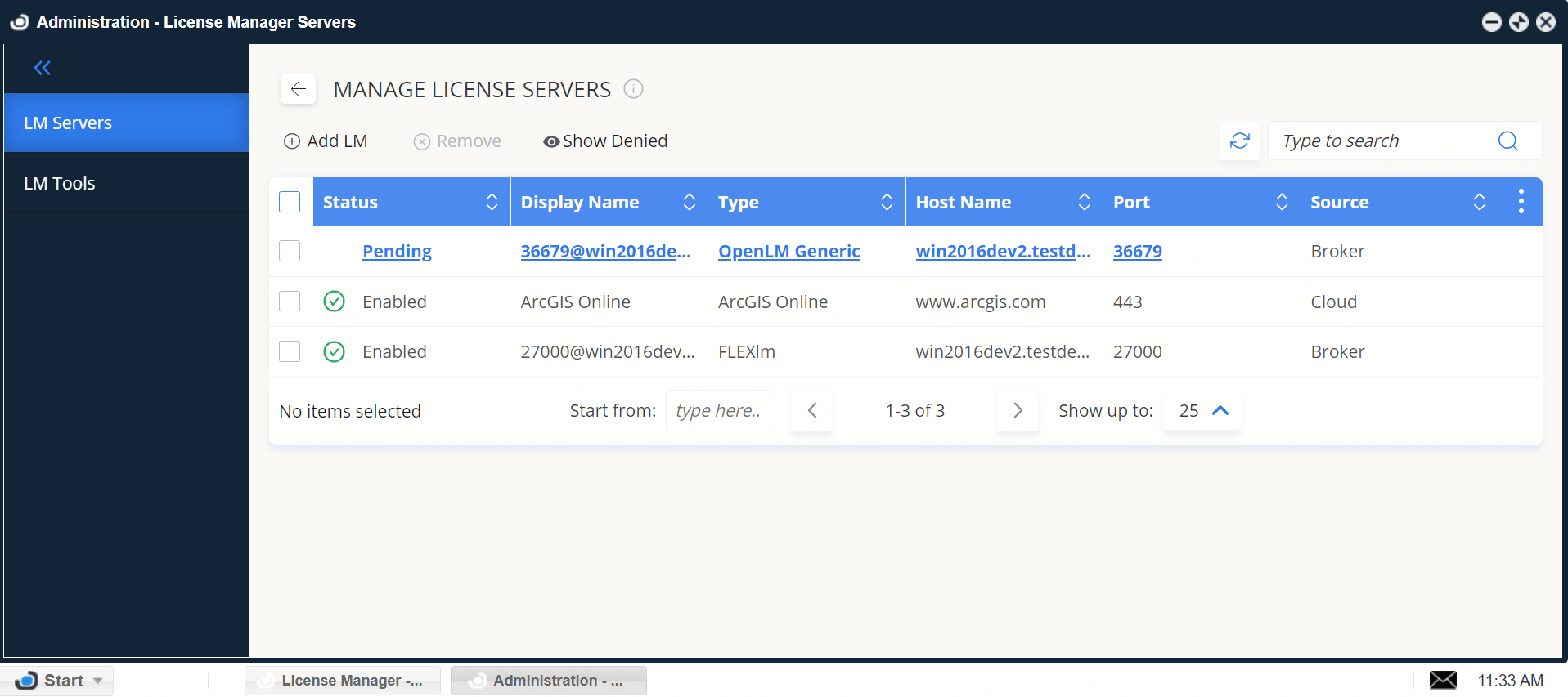 Pending status license managers