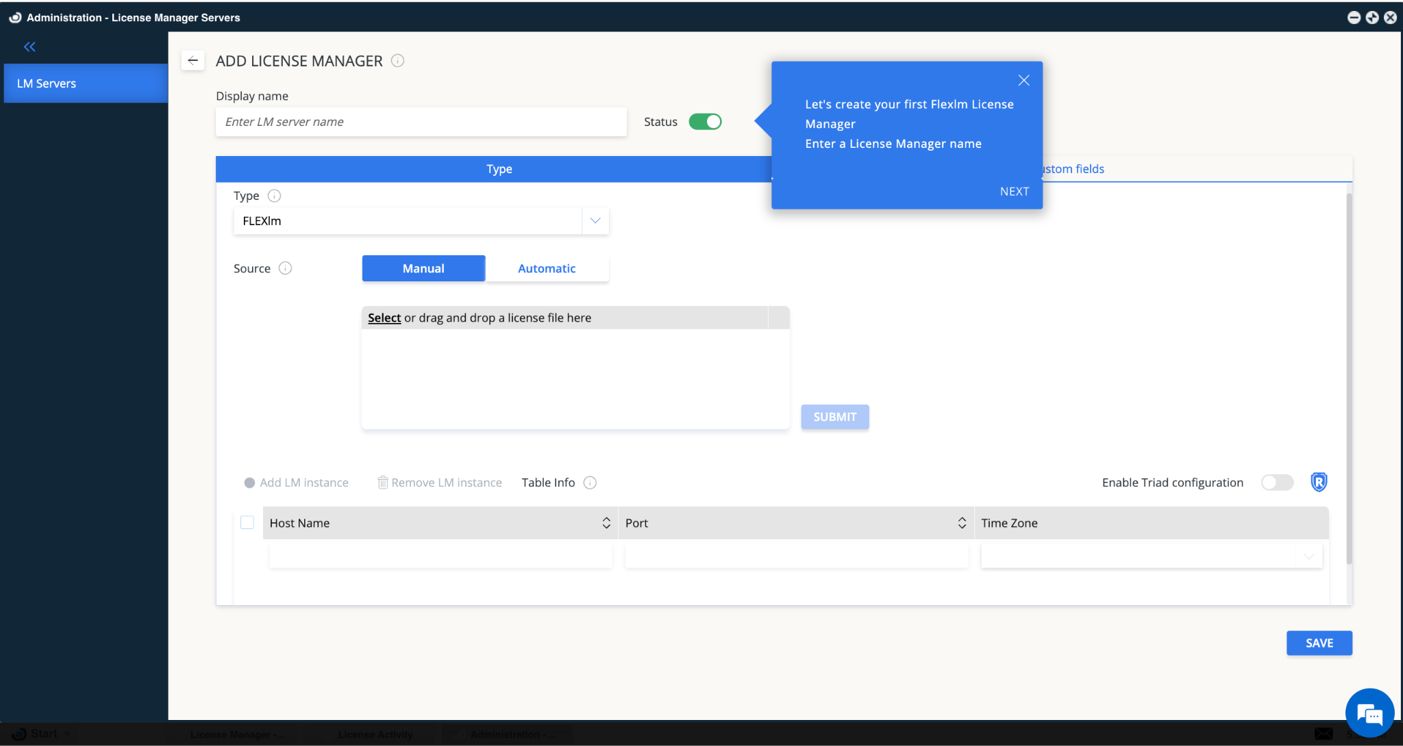 Figure 10: Add License Manager window