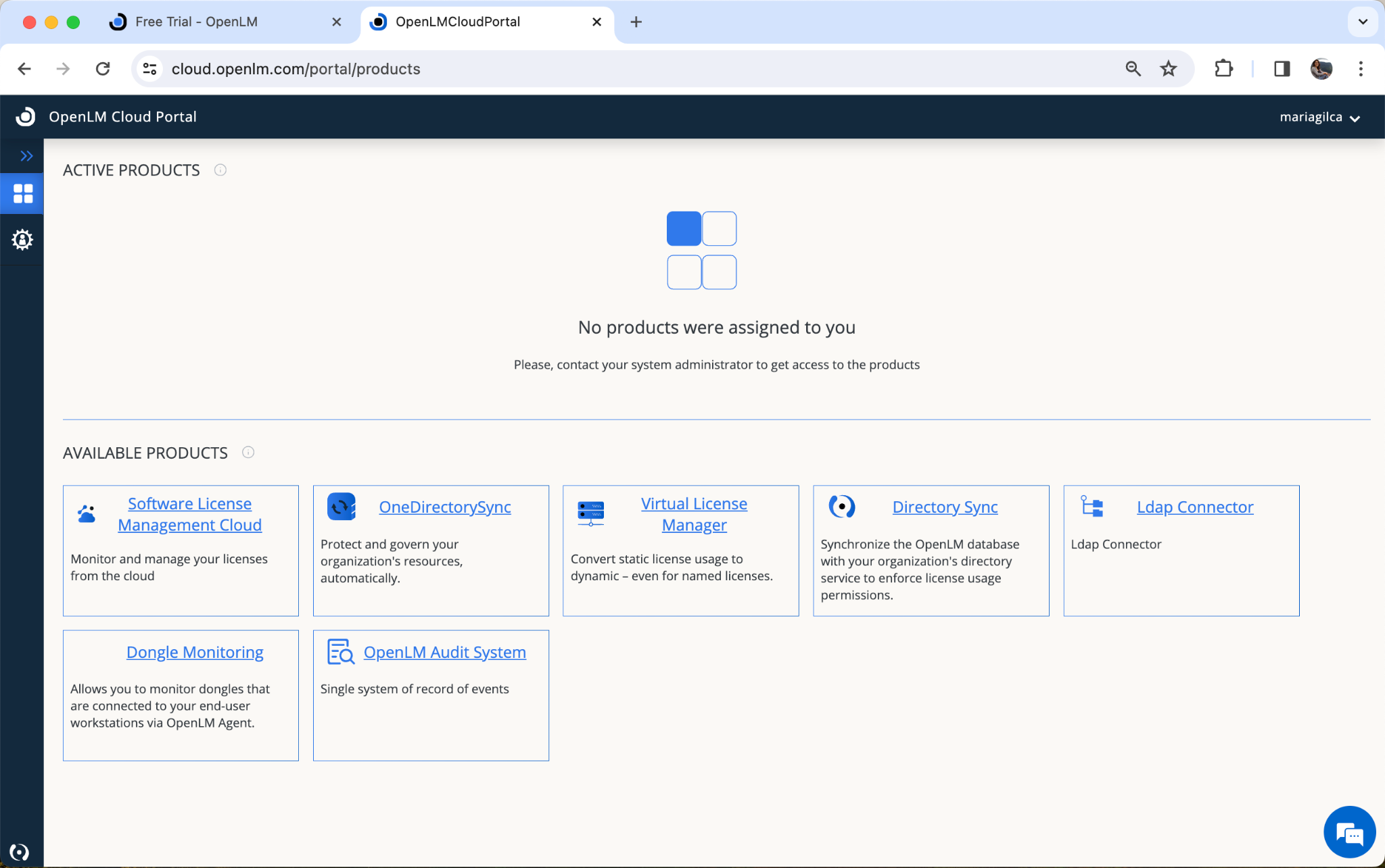 Figure 5: The Software License Management Cloud Portal Active Products tab
