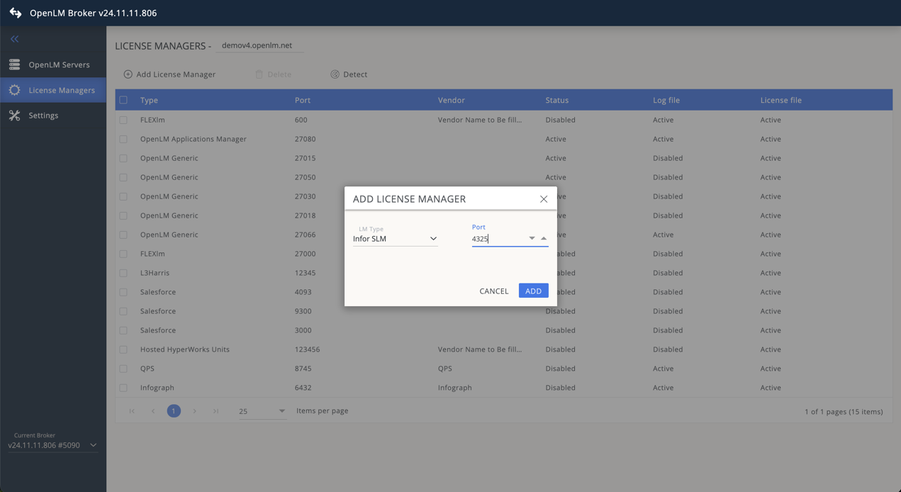 Adding Infor SLM License Manager in OpenLM Broker