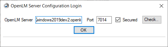 OpenLM Server Configuration Login window