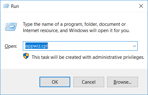 Run dialog with Control Panel path