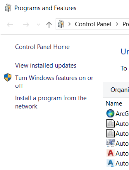 Turn Windows features on or off option