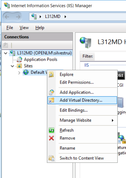 Adding a virtual directory in IIS Manager