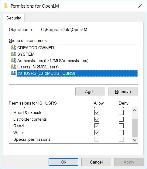 IIS_IUSRS assigned with read, write and execute permissions for IIS