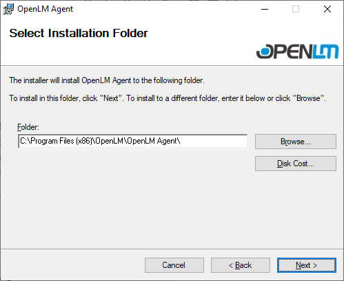 The “Select Installation Folder” screen.