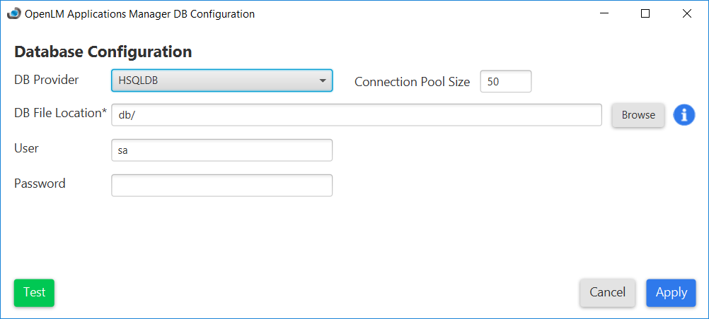 Applications Manager Database Configuration tool using HSQLDB