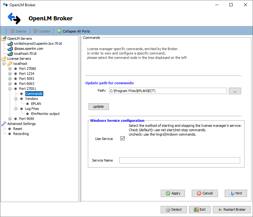 OpenLM Broker settings for EPLAN