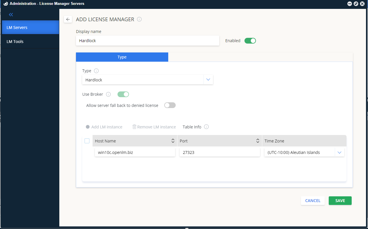 Add License Manager screen